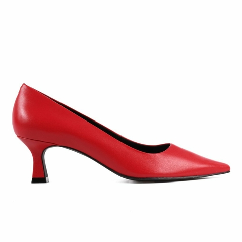 SCARPIN VERMELHO SALTO BAIXO COURO