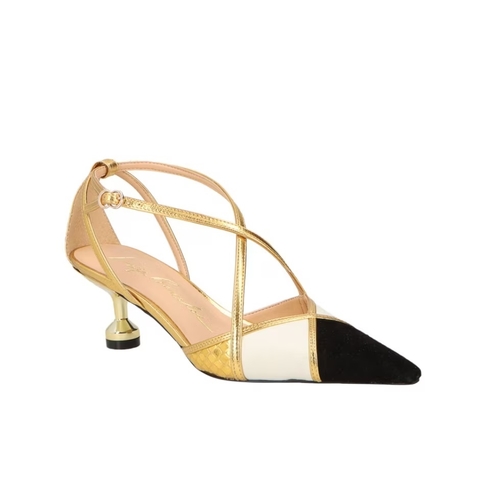 SCARPIN SALTO MÉDIO BICOLOR DEBRUM DOURADO