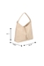 BOLSA TOTE PEQUENA EM COURO BEGE NATA COM PLACA DECORATIVA