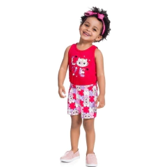 Conjunto Infantil feminino, Menina Love Vermelho Ref. 34173 - MMary Kids Roupas Infantis