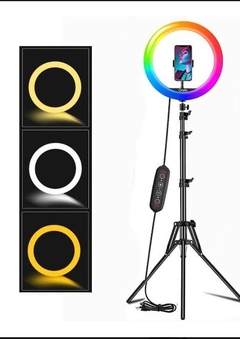 aro de luz 26cm rgb, luz blanca, cálida y fría c/tripode de 2 mt - comprar online