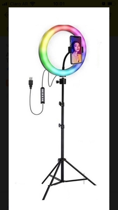 aro de luz 26cm rgb, luz blanca, cálida y fría c/tripode de 2 mt