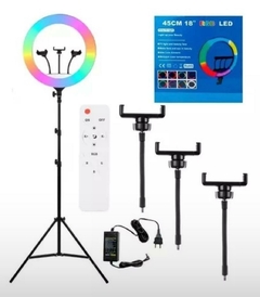 Aro De Luz Rgb Profesional 45cm 3 Soportes Tripode 2.10