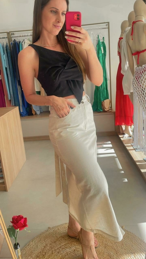 SAIA LINHO COM BOTÃO E CINTO