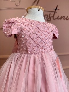 Vestido luxo rosê, tule+cristal. tamanho 2 - comprar online