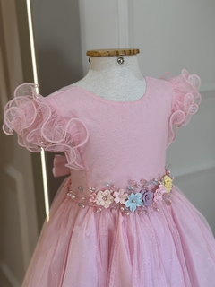 Vestido rosa bordado TAM 1 e 2 - loja online