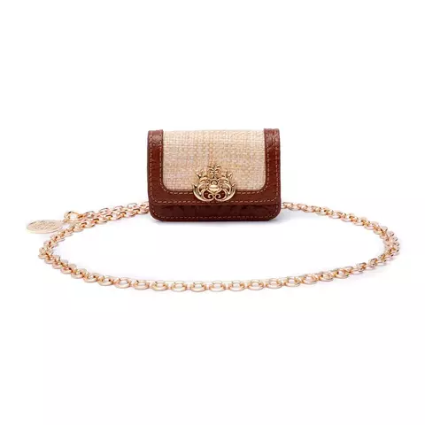 Nano Bolsa Em Palha Com Corrente Transversal - Forever Palha Carteira Croco Caramelo