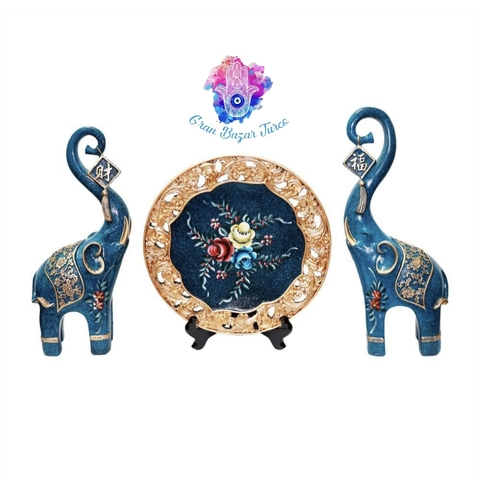 Elefantes Estilo Europeo + Plato de Flores Moderno y Elegante