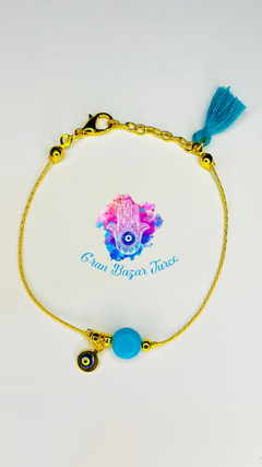 Imagen de Pulsera Cadena Dorada - Ojo Turco- Cuarzo Turquesa