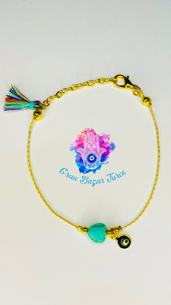 Pulsera Cadena Dorada - Ojoturco Cuarzo Corazón Turquesa en internet