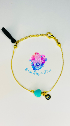 Pulsera Cadena Dorada - Ojoturco Cuarzo Corazón Turquesa - comprar online