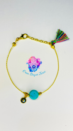 Pulsera Cadena Dorada - Ojo Turco- Cuarzo Turquesa
