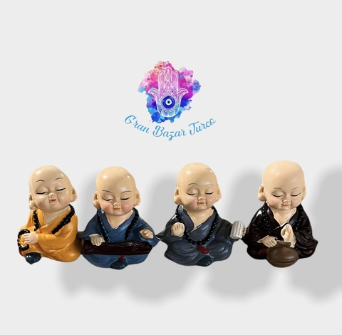 Estatuas de monjes chinos tradicionales budistas de 4 piezas.