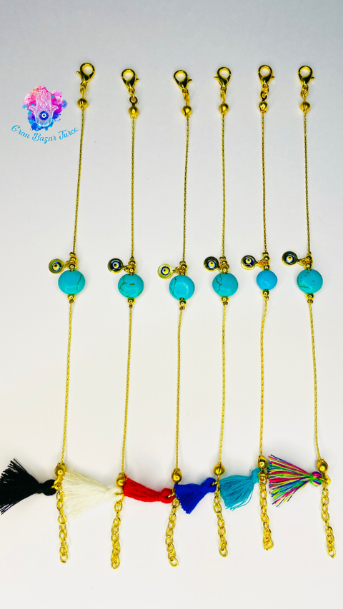 Pulsera Cadena Dorada - Ojo Turco- Cuarzo Turquesa