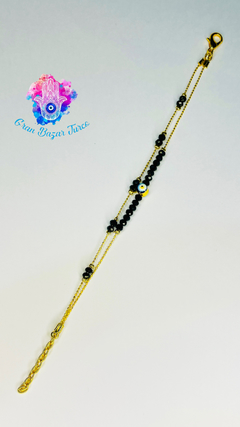 Pulsera Doble Cadena Dorada - Ojo Turco- - Gran Bazar Turco