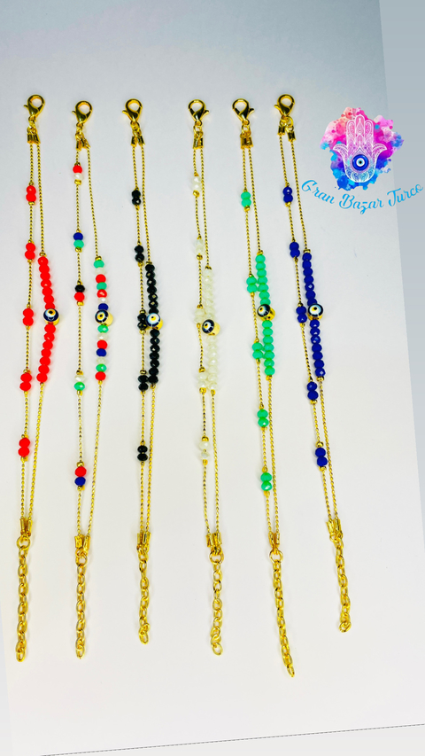 Pulsera Doble Cadena Dorada - Ojo Turco-