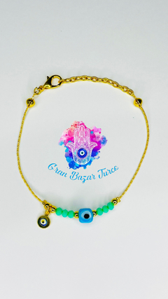 Imagen de Pulsera Cadena Dorada - Doble Ojo Turco