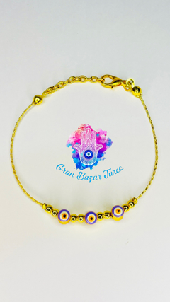 Pulsera Cadena Dorada - 3 Ojoturco - Gran Bazar Turco