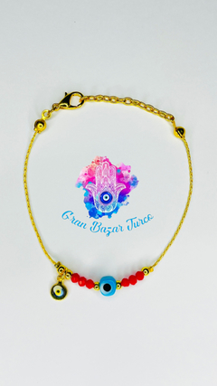 Pulsera Cadena Dorada - Doble Ojo Turco - Gran Bazar Turco