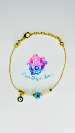 Pulsera Cadena Dorada - Doble Ojo Turco en internet