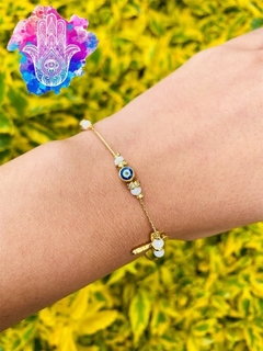 Pulsera Dorada - Ojo Turco con libélula