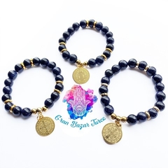 PULSERA CUARZO - MEDALLA SAN BENITO en internet
