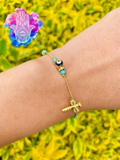Imagen de Pulsera Dorada - Ojo Turco con libélula