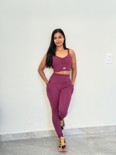 Conjunto fitness calça + topper vinho - Bellitas Lingerie