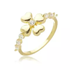Anel com Flor Texturizada e Zircônias Semijoia Ouro 18K