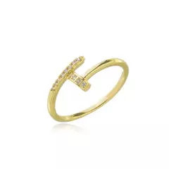 Anel Prego com Micro Zircônias Cravejadas Semijoia Ouro 18K