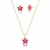 Conjunto flor com cristais rubi