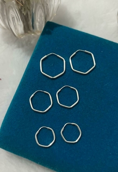 Trio de Brincos de Argola Hexagonal