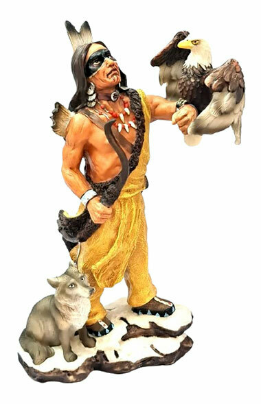 Índio Xamânico com Águia e Lobo 30cm – Sabedoria, Força e Conexão Espiritual - comprar online