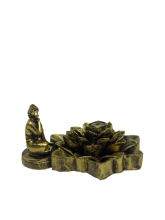 Incensário Cascata Flor de Lótus Buda Joelho 16cm - comprar online