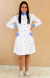 Jaleco Sofia - Branco de Gabardine com Detalhes Azuis, Gola de Padre, Com Botão, Com Punho