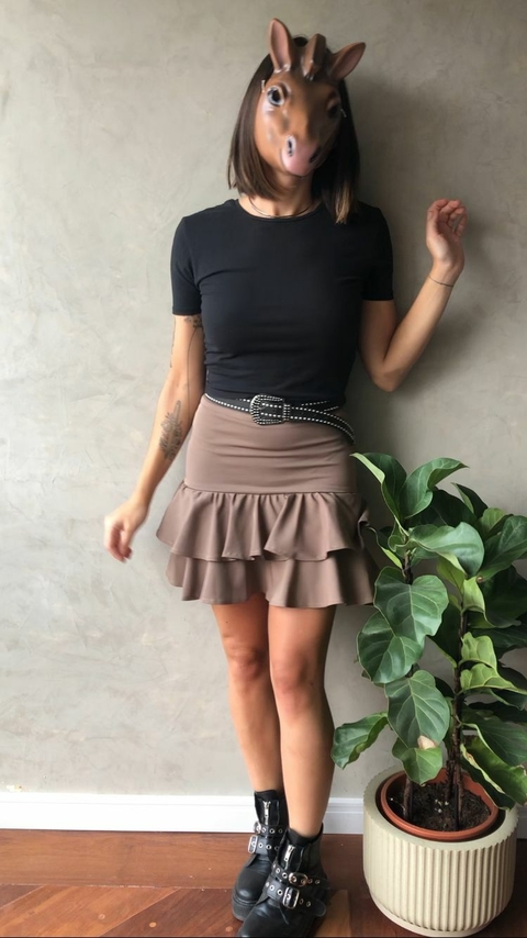 Saia Marcela Babados Marrom