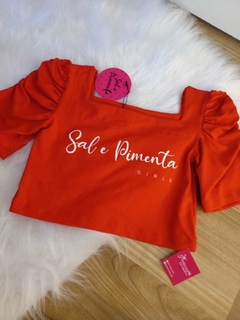 Cropped Sal e Pimenta manga balonê - Princesa da Moda by Amanda