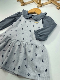 CONJ. SALOPETE FLORES CINZA - Mini Look