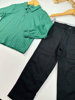 CONJ. CAMISA POLO VERDE TEXT. - Mini Look