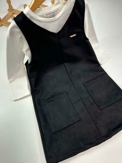 CONJ. SALOPETE SUEDE PRETA - Mini Look