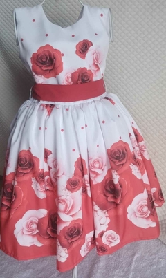 Vestido floral Branco com vermelho 6 anos