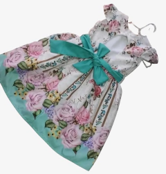 Vestido floral com detalhes verde - comprar online