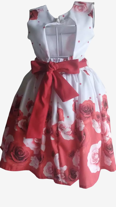 Vestido floral Branco com vermelho 6 anos - Ateliê Danyela
