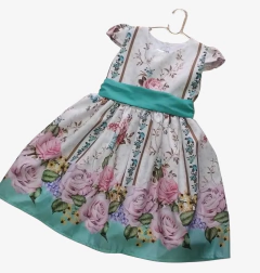 Vestido floral com detalhes verde