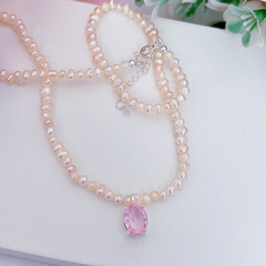 Colar Pérola Oval Rosa