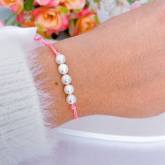 Pulseira Cordinha Rosa Pérola