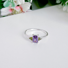 Anel Retângulo Roxo com Verde - CBPrata