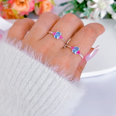 Anel Oval Azul com Pink