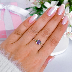 Anel Retângulo Roxo com Verde