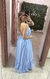 Vestido Longo Costas Nua Listrado Azul na internet